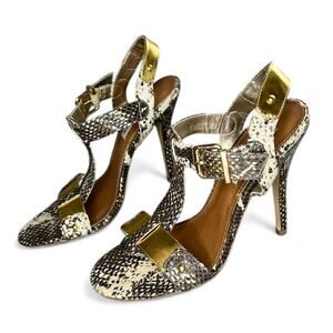 Steve Madden Snake print & Gold T-Strap Dress Sandals baddie sexy Reya Natural